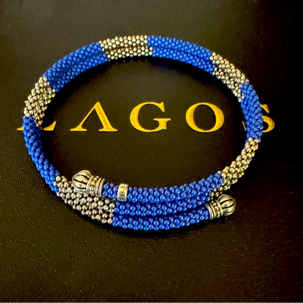 Lagos blue caviar ultramarine ceramic beaded wrap bracelet
